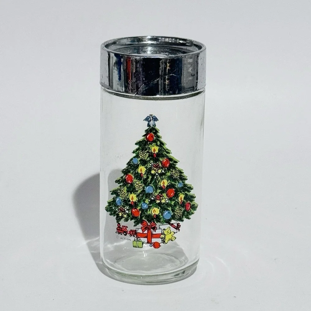 Vintage Carlton Christmas Tree Shaker w Silver Plastic Lid Replacement Read
